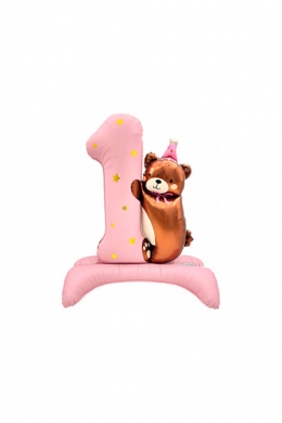 Ростовая фигура «1 годик, Мишка в колпачке розовый»